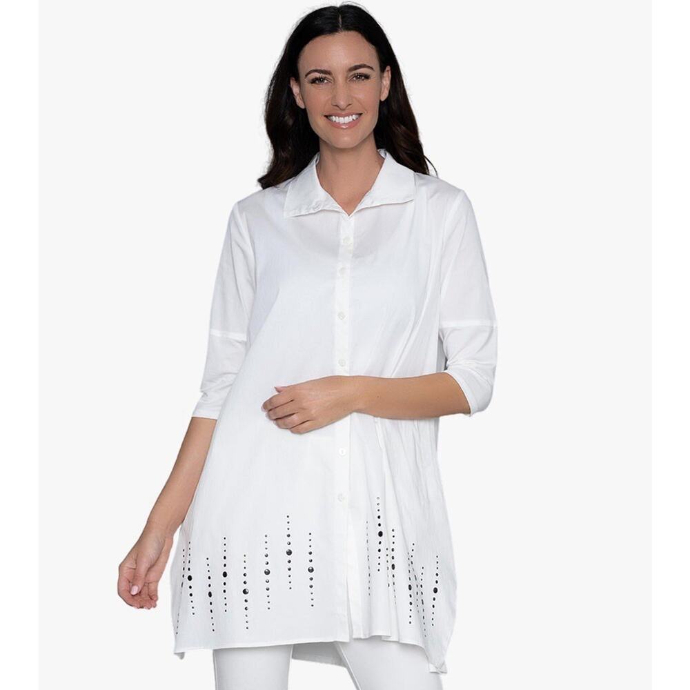 Stella Carakasi Ivory Lagenlook Buttons A-Line Studded Tiburon Tunic Icon L